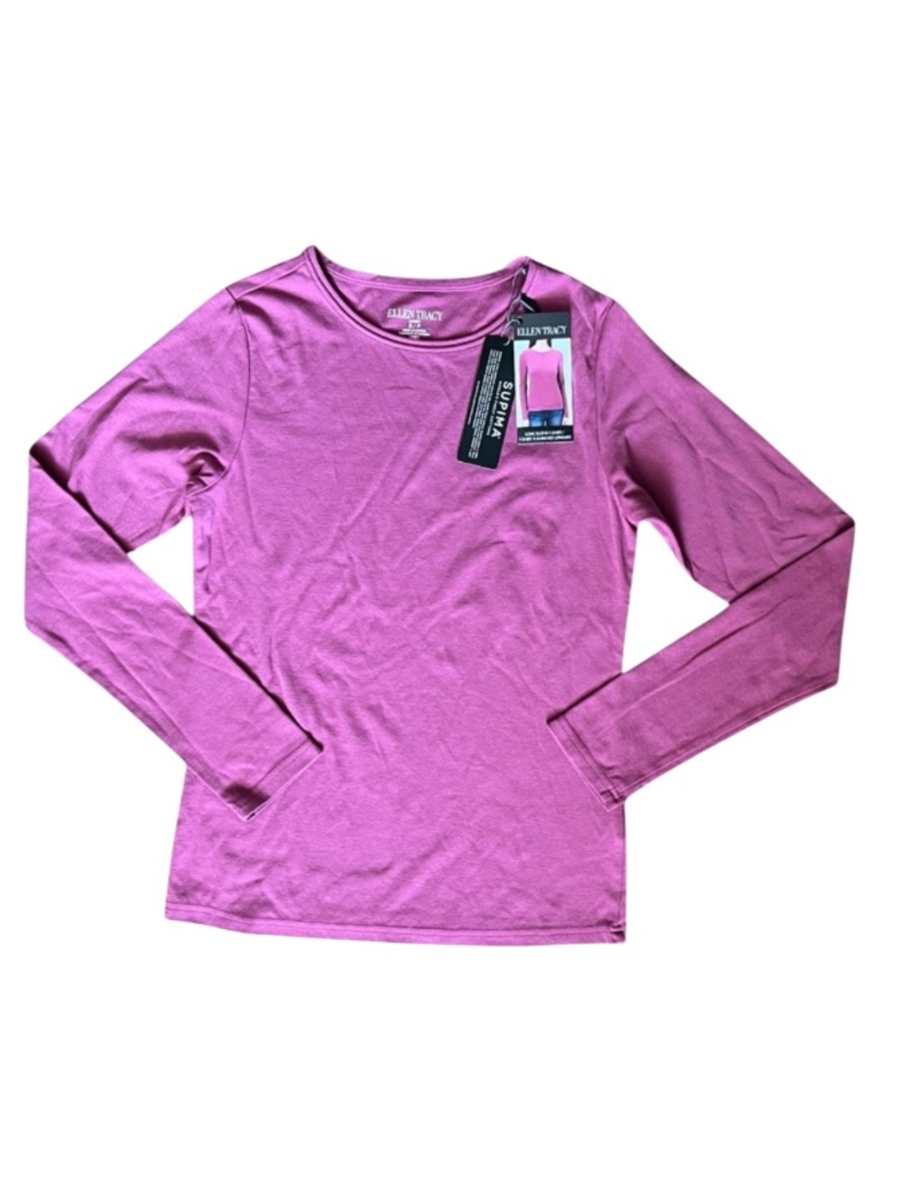 NWT Ellen Tracy Long Sleeve Supima Cotton Tee Pink Small